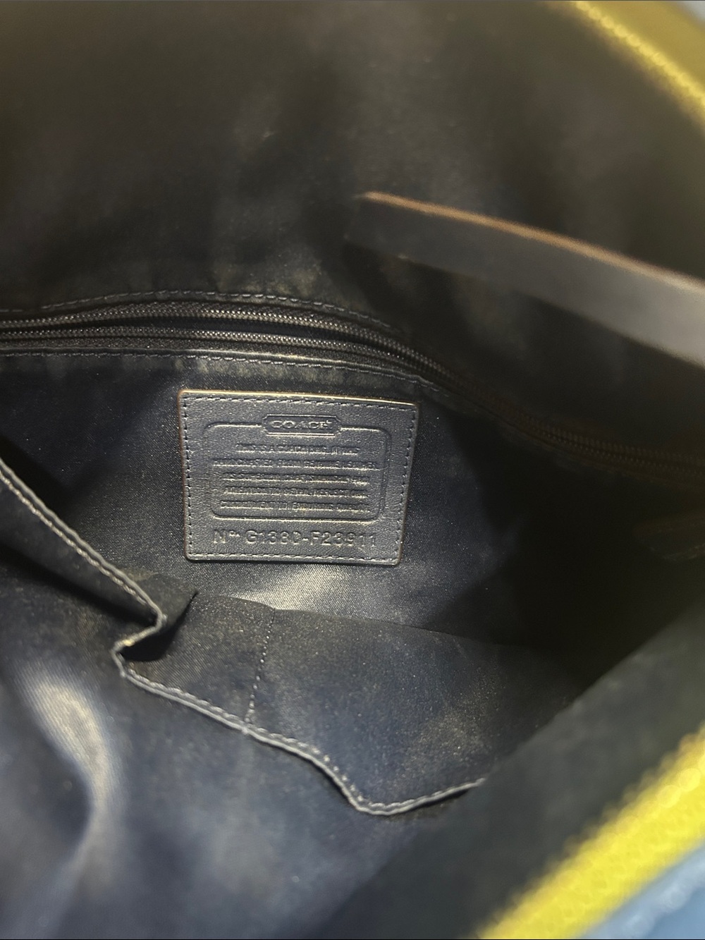 Coach Blue Leather Shoulder Tote with Lime Accent - Picture 7 of 9